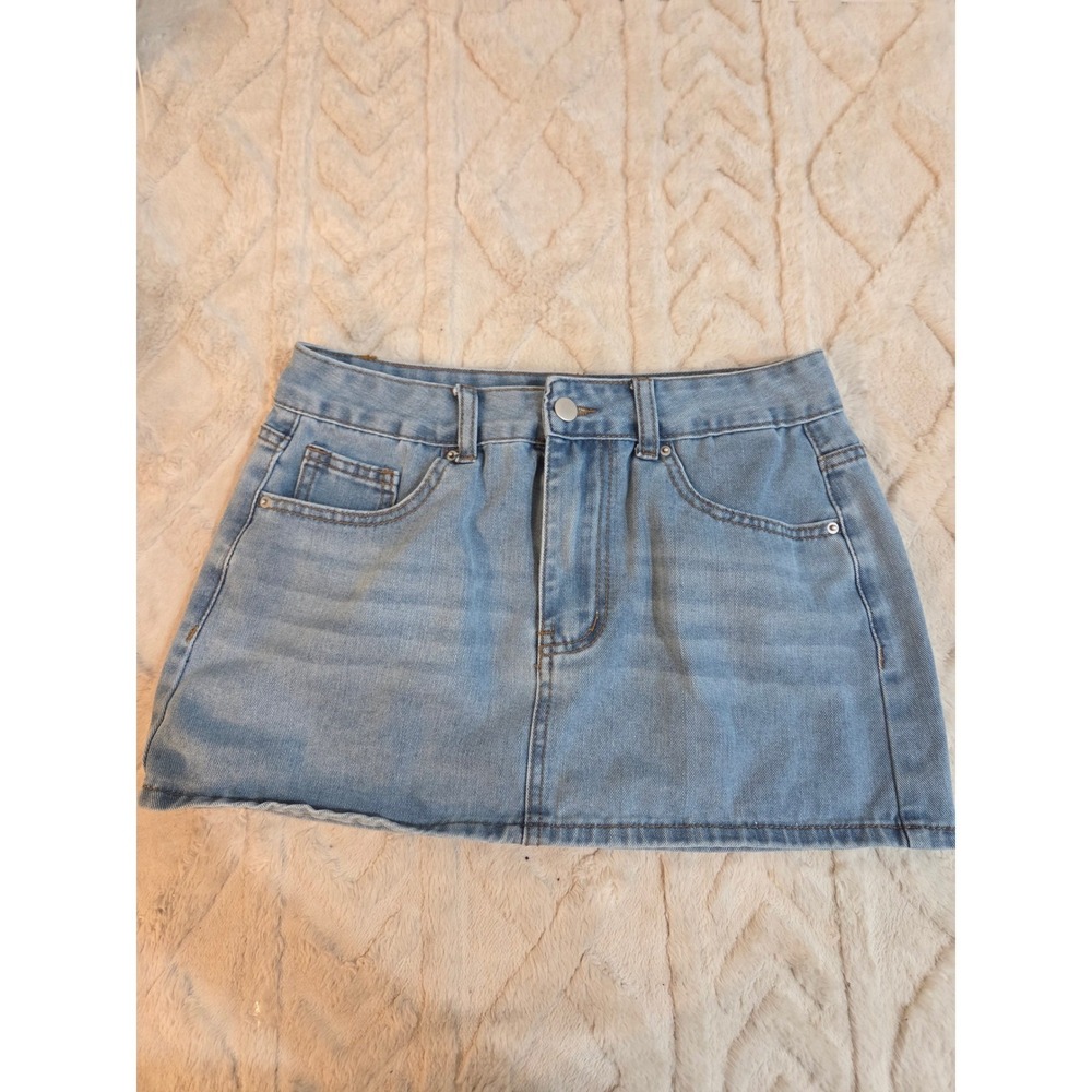 SHEIN Light Wash Denim Mini Skirt Light Blue Size S 4 Five Pocket Casual